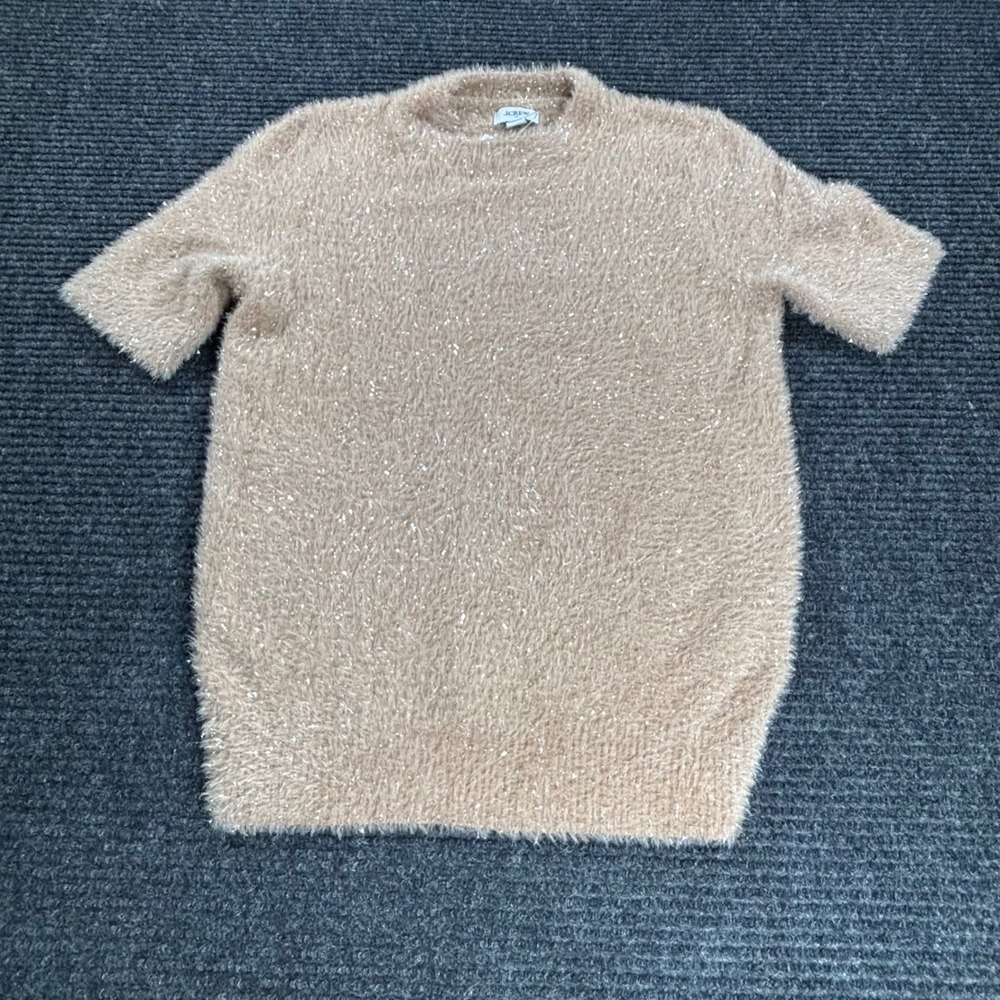 J.Crew Womens Metallic Eyelash Knit Short Sleeve Sweater Tan XXS CP353 NWT